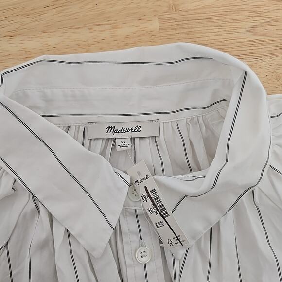 NWT Madewell Shirred Bubble Sleeve Button Up Shirt Size XL NU477 Preppy Collared - Picture 3 of 8